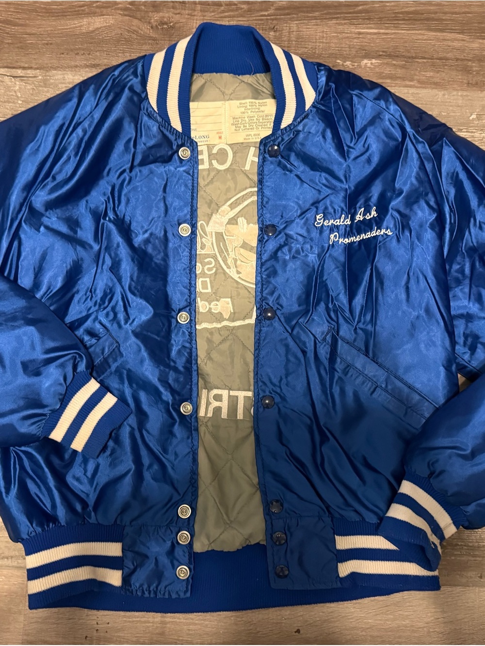 Vintage Royal Blue Satin Bomber Jacket